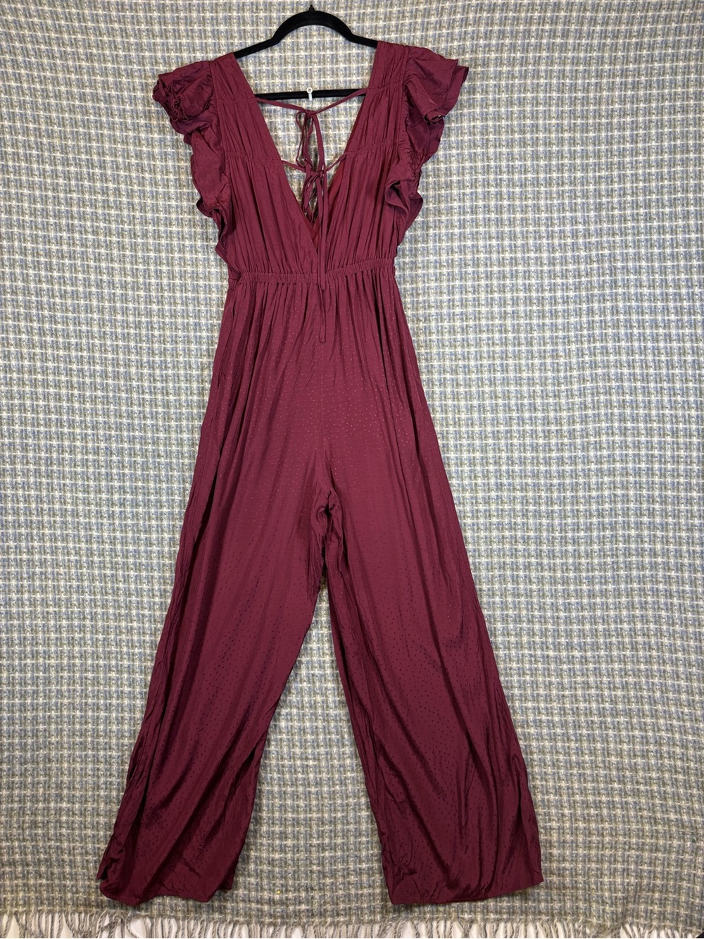 Madewell Burgundy Jumpsuit Ruffles and Ties Wedding Guest Transitional XS